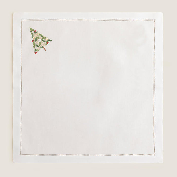 Christmas Tree Embroidered Napkin 16x16 inch White