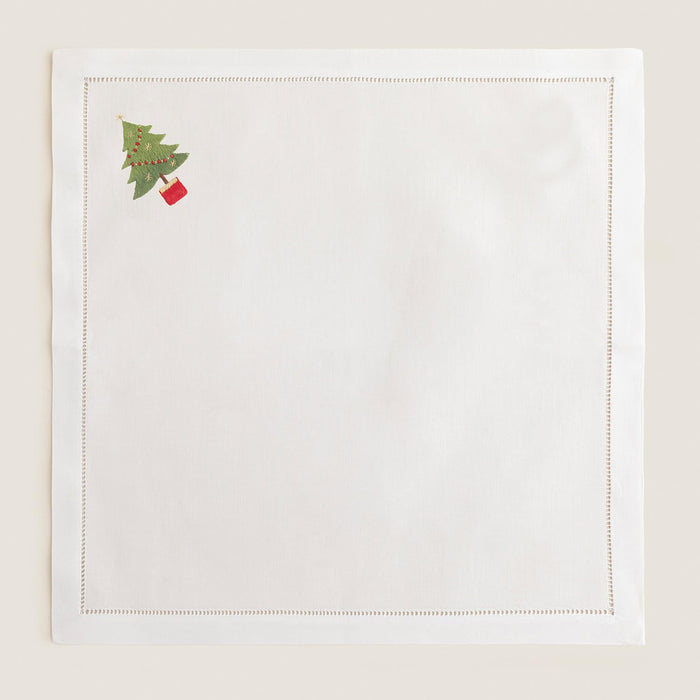 Pinetree Embroidered Napkin 16x16 inch White