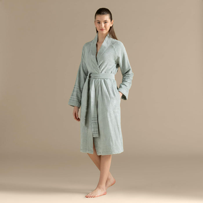 Derin Unisex Terry Cloth Bathrobe Smoke Green / Soft Yellow