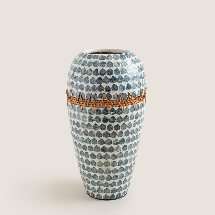 Hanoi Capiz Vase 17 inch White / Light Blue
