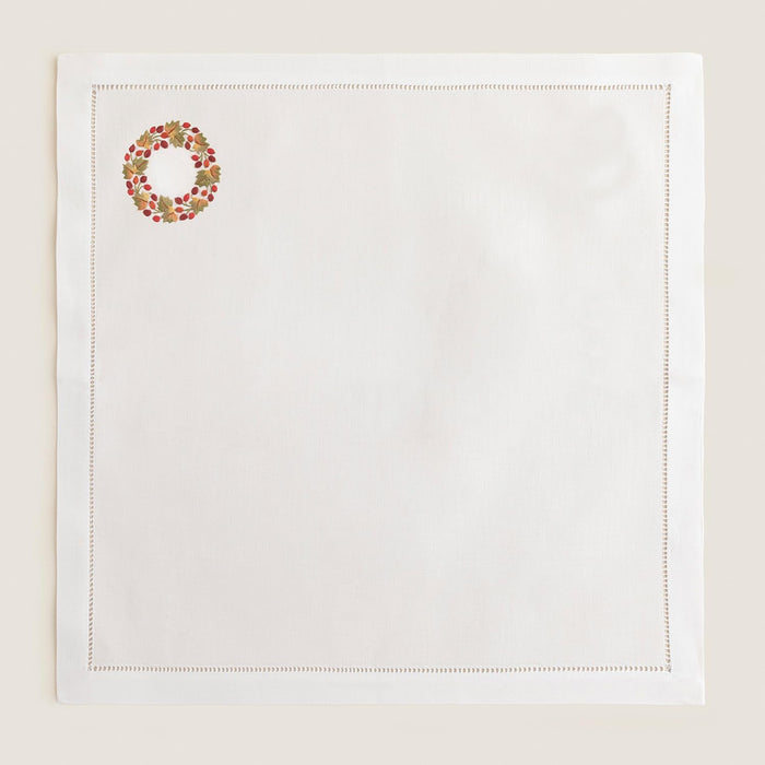 Holly Embroidered Napkin 16x16 inch White