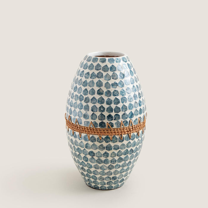 Hanoi Capiz Vase 15 inch White / Light Blue