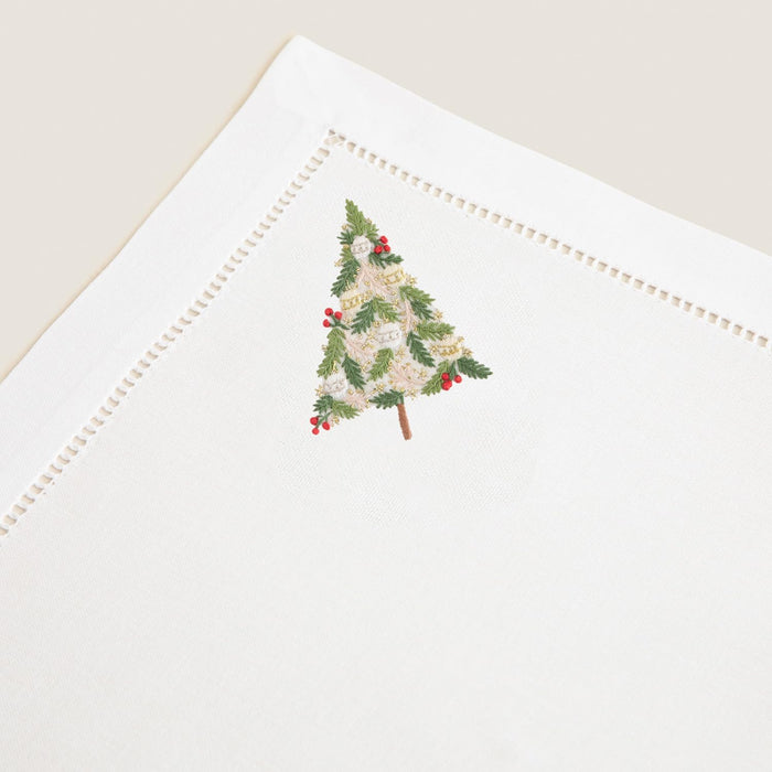 Christmas Tree Embroidered Napkin 16x16 inch White