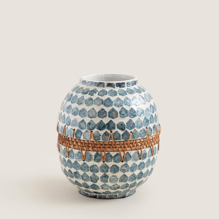 Hanoi Capiz Vase 9 inch White / Light Blue