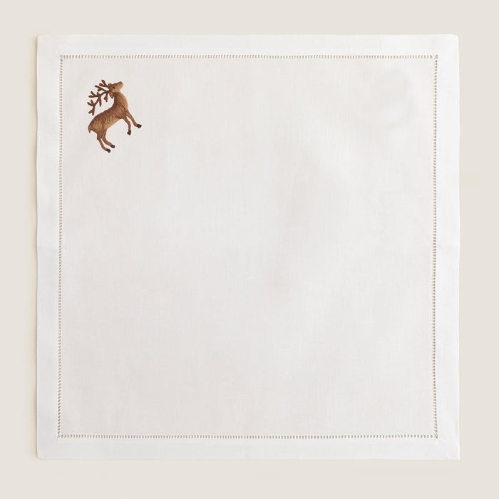 Deer Embroidered Napkin 16x16 inch White