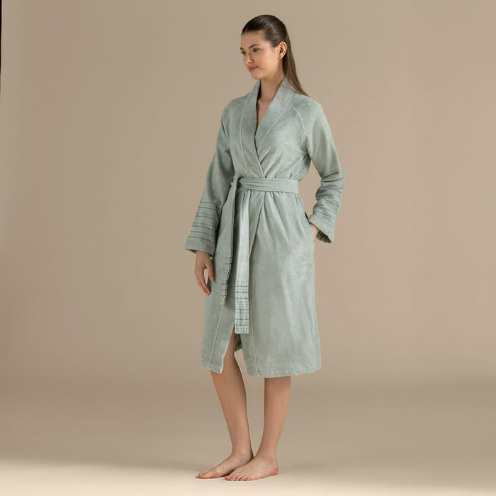 Derin Unisex Terry Cloth Bathrobe Smoke Green / Soft Yellow