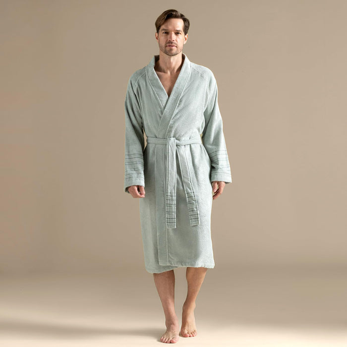 Derin Unisex Terry Cloth Bathrobe Smoke Green / Soft Yellow