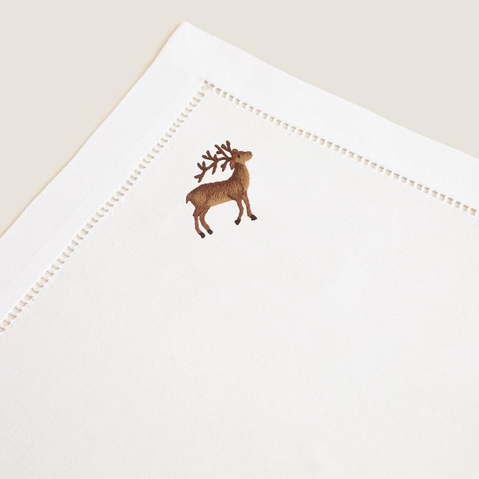 Deer Embroidered Napkin 16x16 inch White
