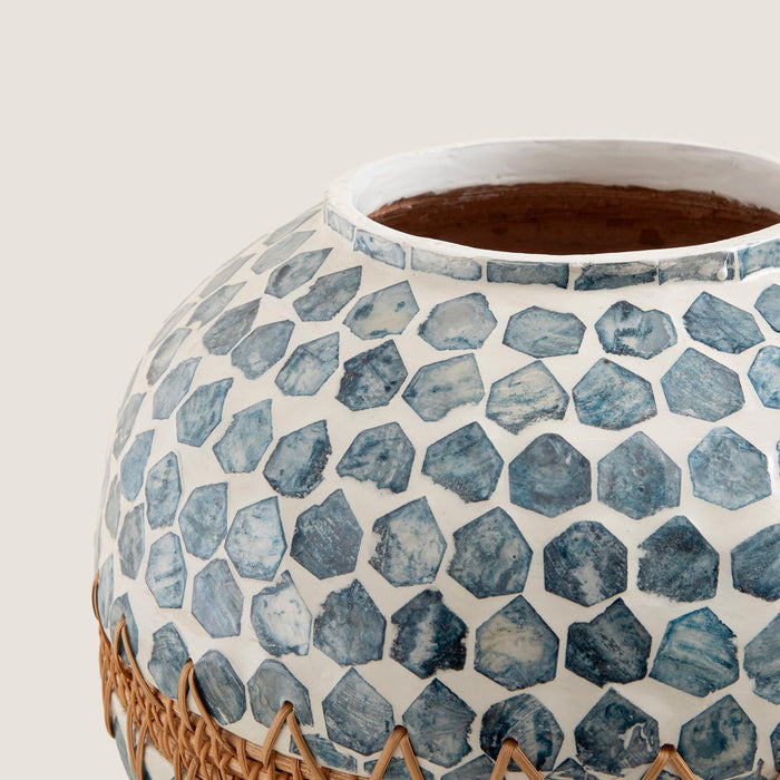 Hanoi Capiz Vase 10 inch White / Light Blue