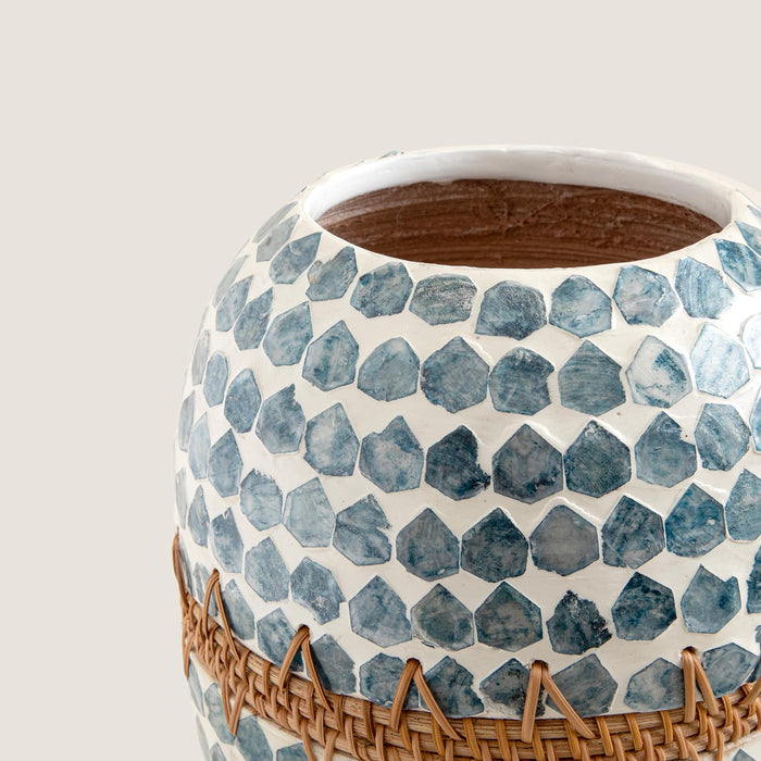 Hanoi Capiz Vase 17 inch White / Light Blue