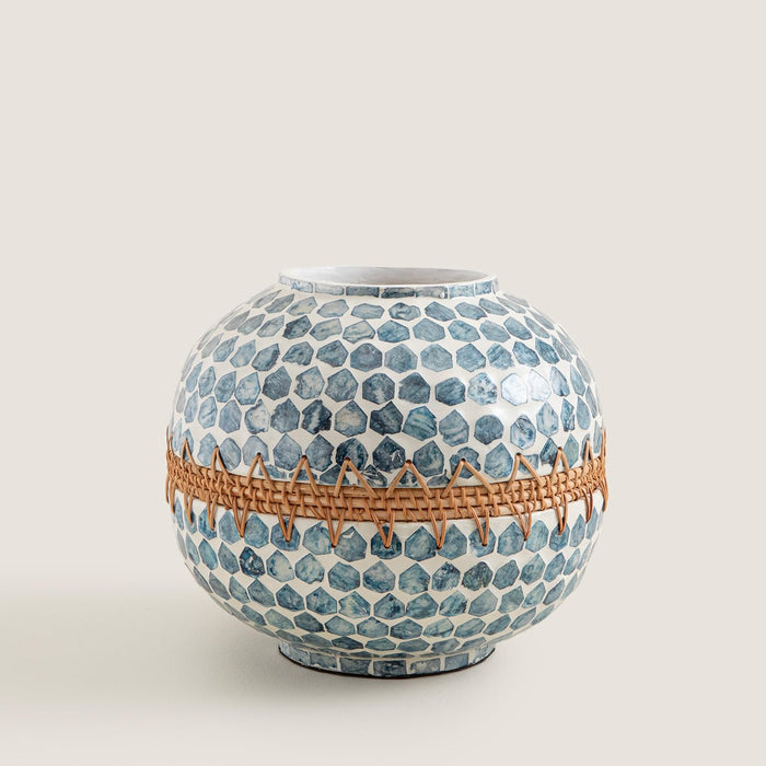 Hanoi Capiz Vase 10 inch White / Light Blue