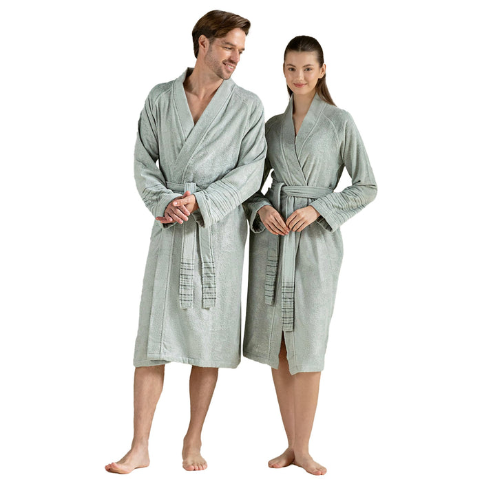 Derin Unisex Terry Cloth Bathrobe Smoke Green / Soft Yellow