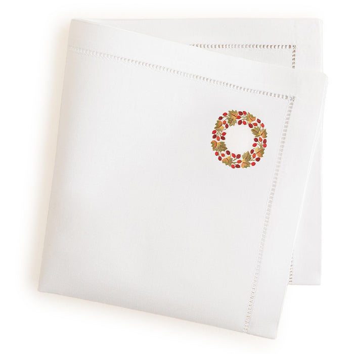 Holly Embroidered Napkin 16x16 inch White