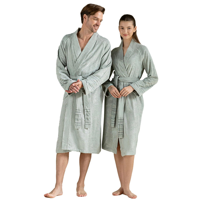 Derin Unisex Terry Cloth Bathrobe Smoke Green / Soft Yellow