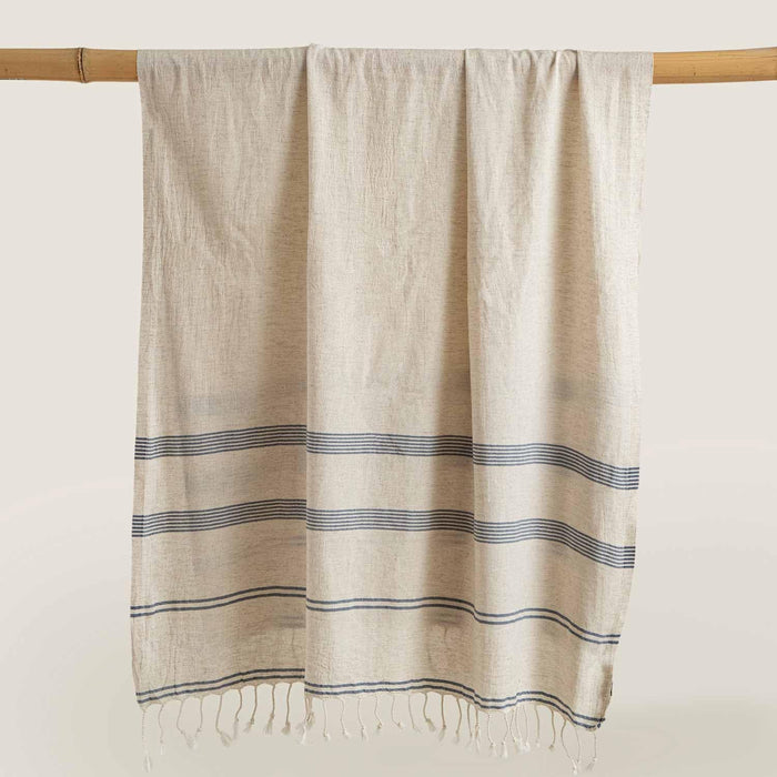 Venice Cotton Peshtemal Beach Towel Ecru / Blue
