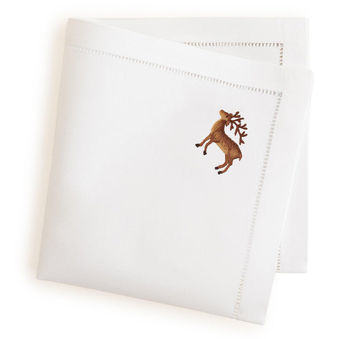 Deer Embroidered Napkin 16x16 inch White