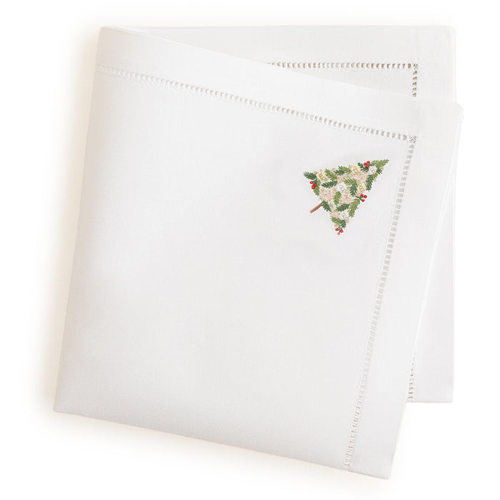 Christmas Tree Embroidered Napkin 16x16 inch White