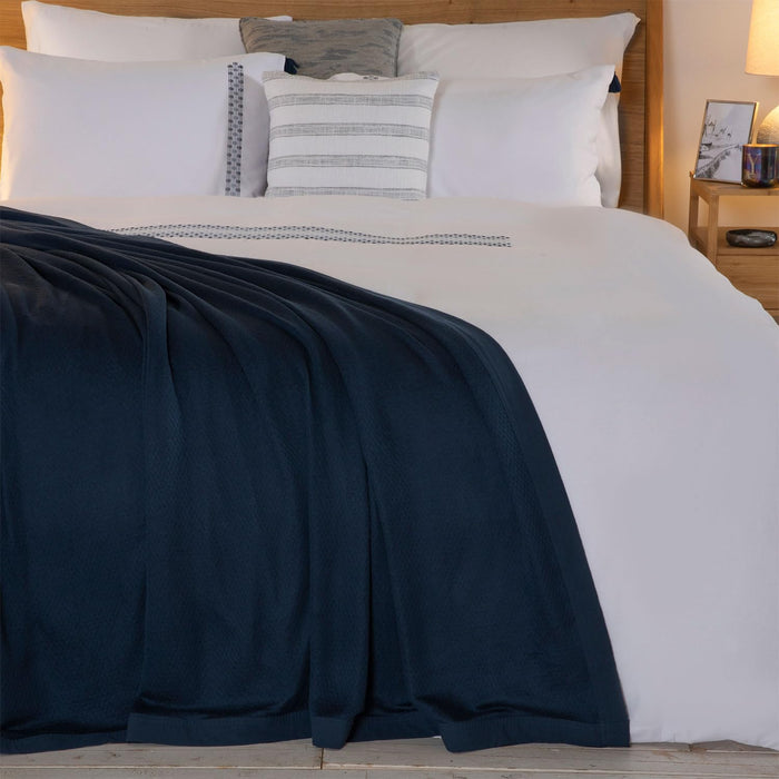 Lillia Full Size Pique Bed Throw 83x94 inch Marine Blue