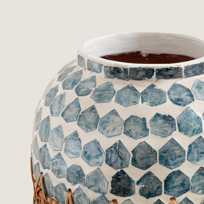 Hanoi Capiz Vase 9 inch White / Light Blue