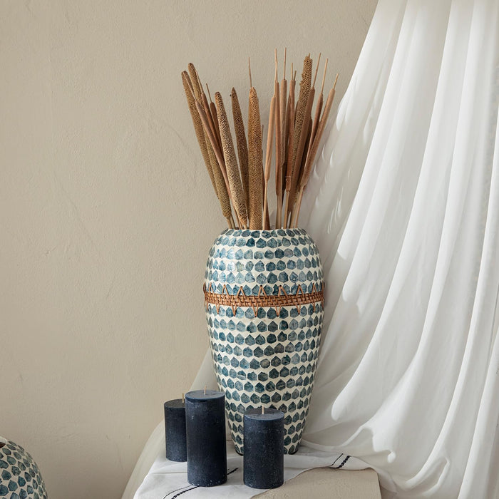 Hanoi Capiz Vase 17 inch White / Light Blue