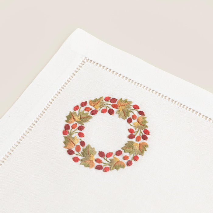 Holly Embroidered Napkin 16x16 inch White