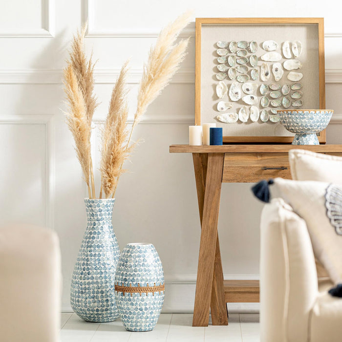 Hanoi Capiz Vase 18 inch White / Light Blue