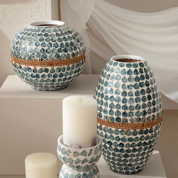 Hanoi Capiz Vase 15 inch White / Light Blue
