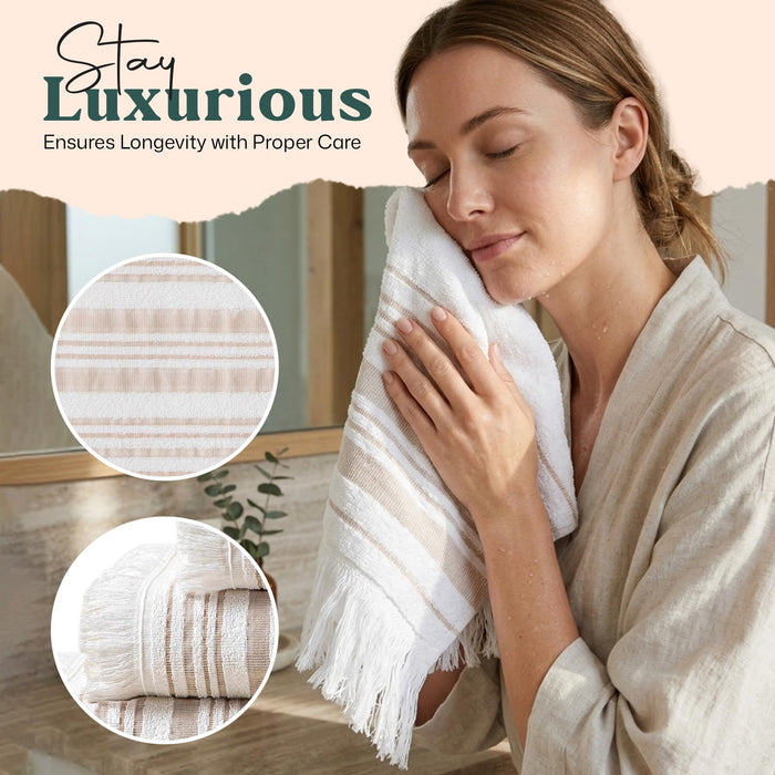 Derin Bundle 2 Pack of Washcloth and Hand Towel White / Beige