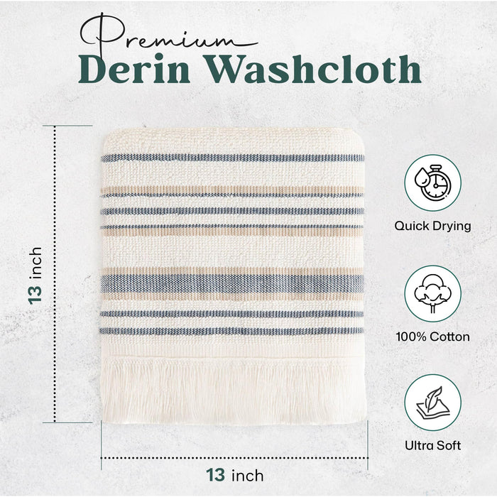 Derin Washcloth 13x13 inch Ecru / Marine Blue