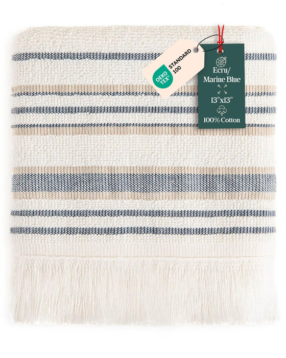 Derin Washcloth 13x13 inch Ecru / Marine Blue