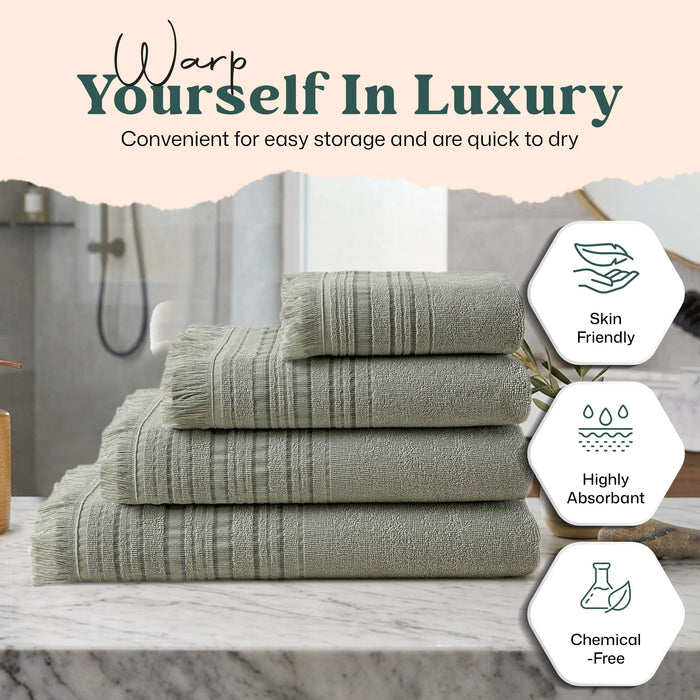 Derin Bundle 3 Pack of Washcloth, Bath and Hand Towels Smoke Green / Soft Yellow