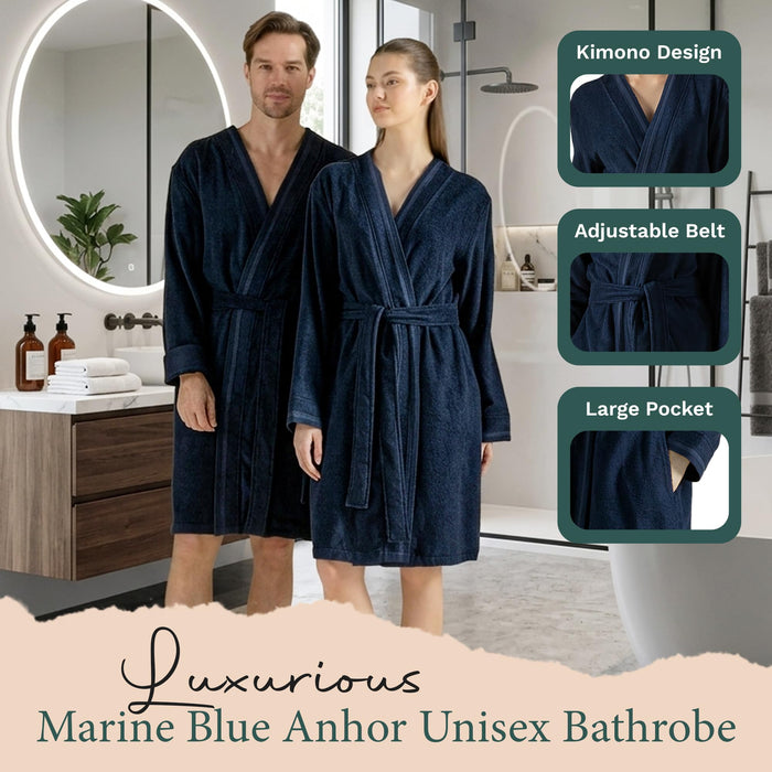 Anhor Unisex Terry Cloth Bathrobe Marine Blue