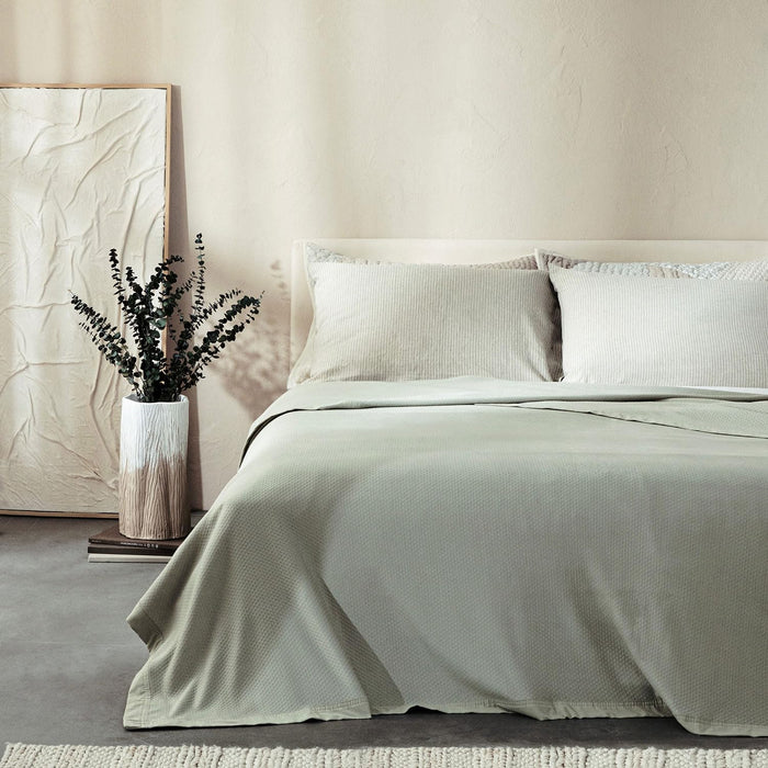 Lillia Full Size Pique Bed Throw 83x94 inch Smoke Green