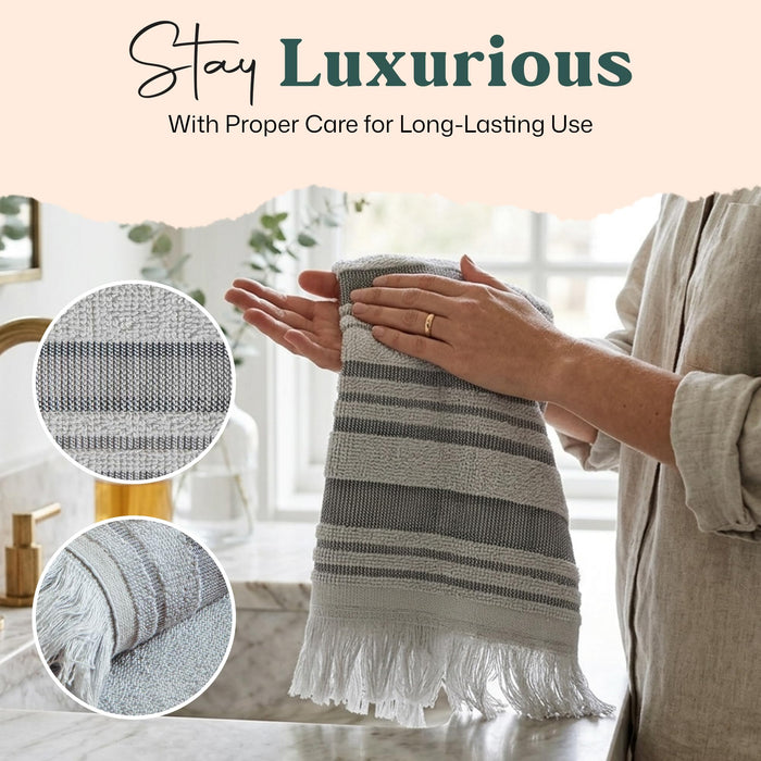 Derin Bundle 3 Pack of Washcloth, Bath and Hand Towels Pearl Blue / Smoke Grey