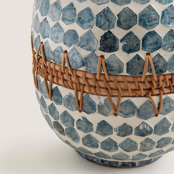 Hanoi Capiz Vase 9 inch White / Light Blue