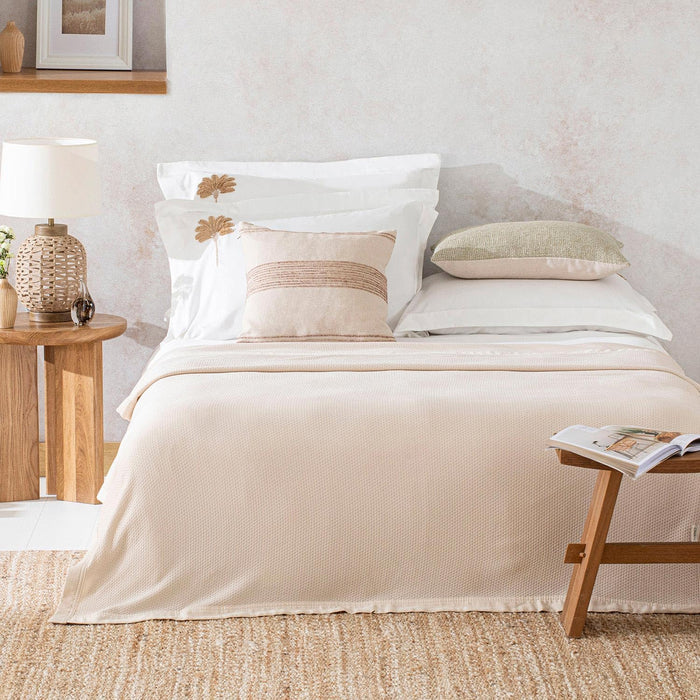 Lillia Full Size Pique Bed Throw 83x94 inch Ecru