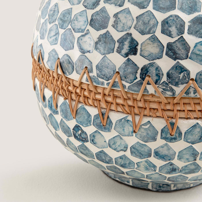 Hanoi Capiz Vase 10 inch White / Light Blue