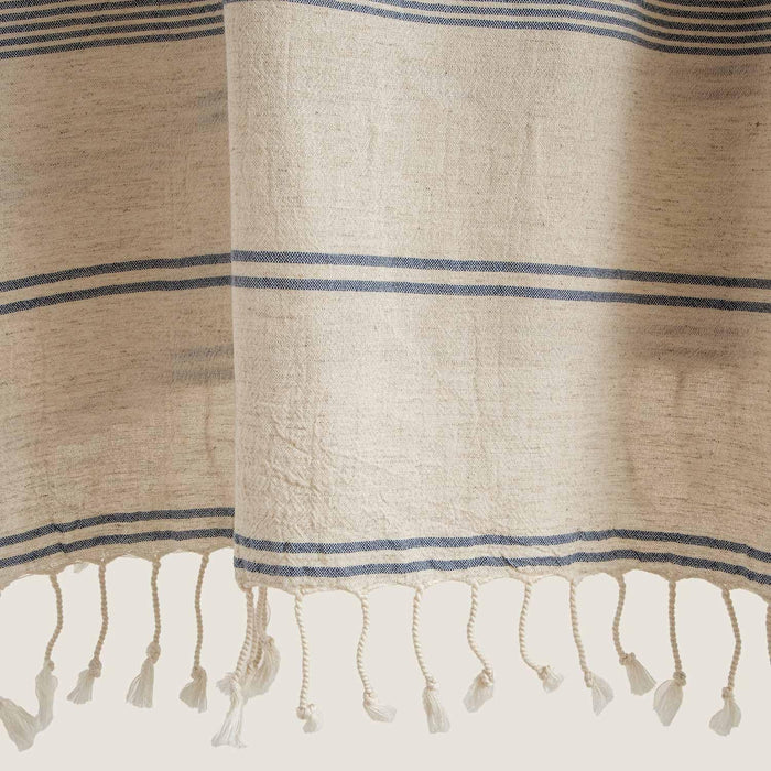 Venice Cotton Peshtemal Beach Towel Ecru / Blue