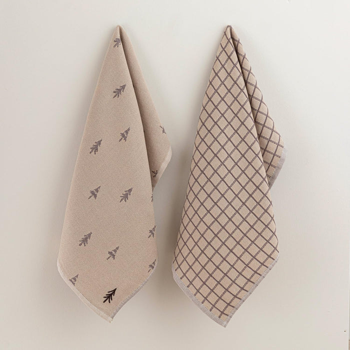 Peine Kitchen Towel 16x24 inch Pack of 2 Beige / Dark Brown