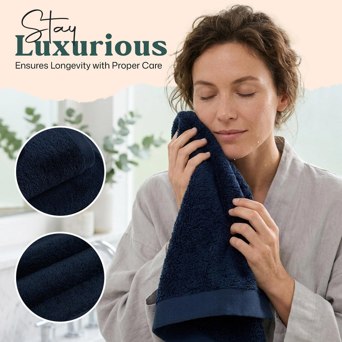 Solid Bundle 2 Pack of Washcloth and Face Towel Marine Blue