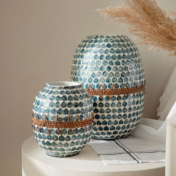 Hanoi Capiz Vase 9 inch White / Light Blue
