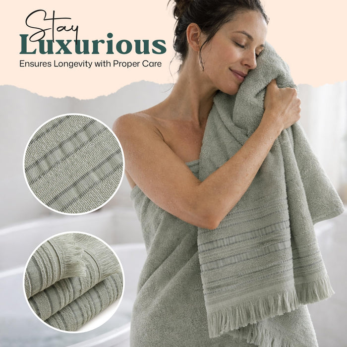 Derin Bundle 3 Pack of Washcloth, Bath and Hand Towels Smoke Green / Soft Yellow