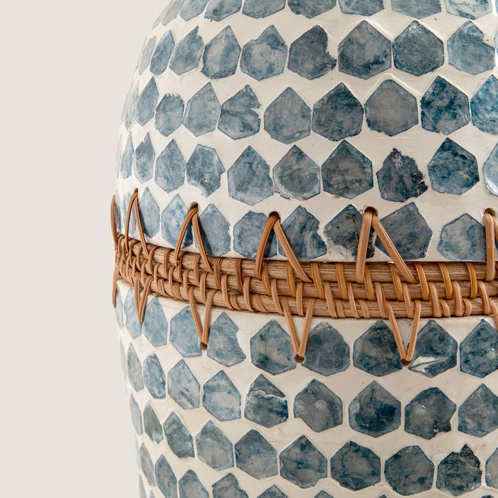 Hanoi Capiz Vase 17 inch White / Light Blue