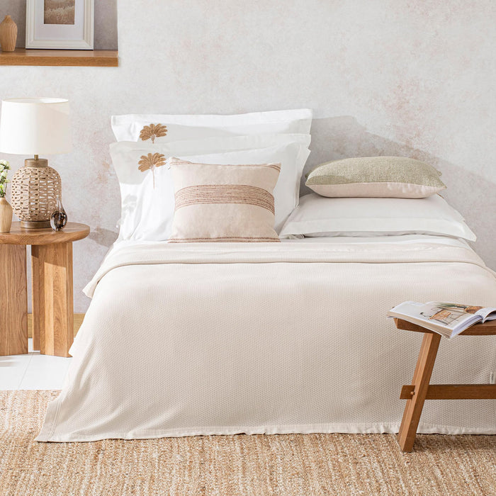 Lillia Full Size Pique Bed Throw 83x94 inch Beige