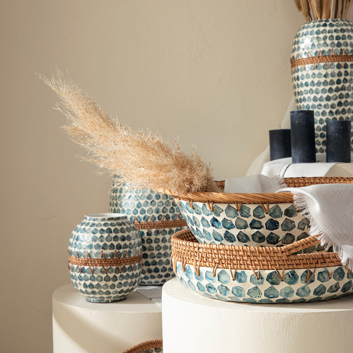 Hanoi Capiz Decorative Bowl White / Light Blue