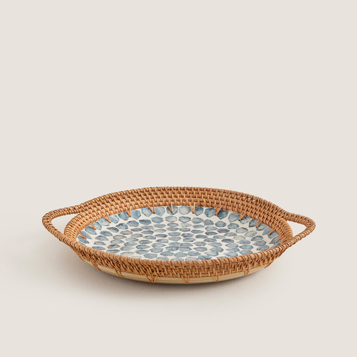 Hanoi Capiz Decorative Bowl 14 inch White / Light Blue