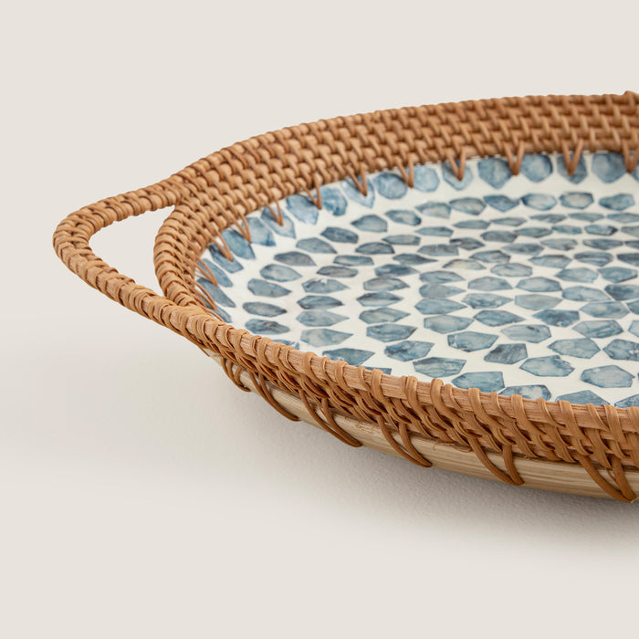 Hanoi Capiz Decorative Bowl 14 inch White / Light Blue