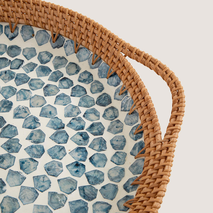 Hanoi Capiz Decorative Bowl 14 inch White / Light Blue