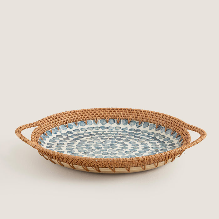 Hanoi Capiz Decorative Bowl 16 inch White / Light Blue