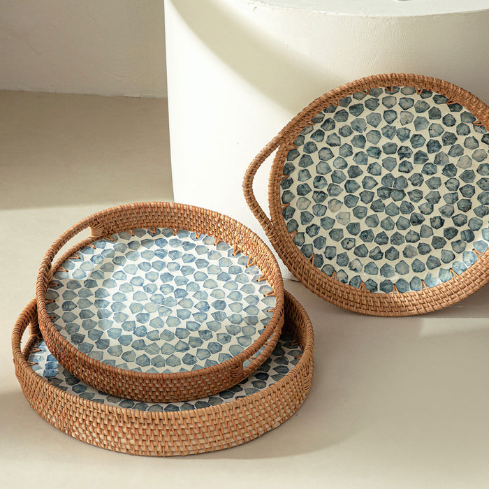 Hanoi Capiz Decorative Bowl 16 inch White / Light Blue